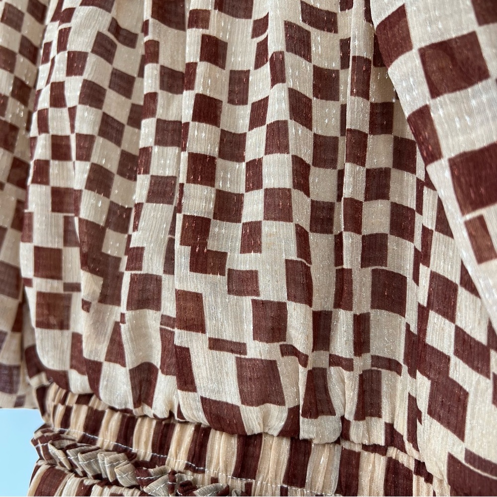 Moon River Tan and Brown Checkered Dress - Picture 7 of 16